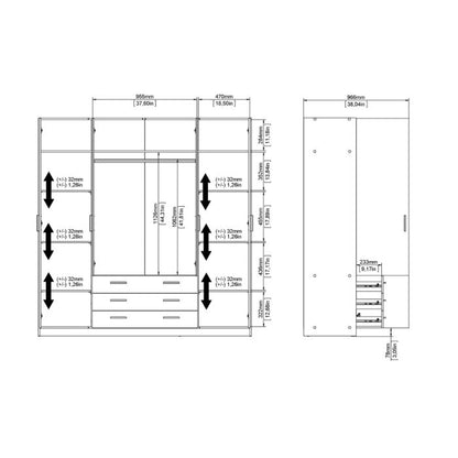 Sprint Wardrobe with 4 Doors + 3 Drawers in Matt Grey