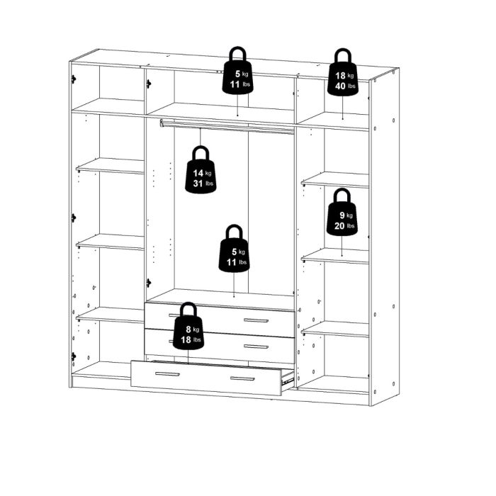 Sprint Wardrobe with 4 Doors + 3 Drawers in Matt Grey