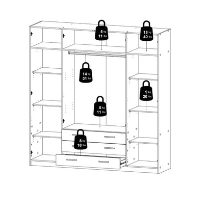 Sprint Wardrobe with 4 Doors + 3 Drawers in Matt Grey