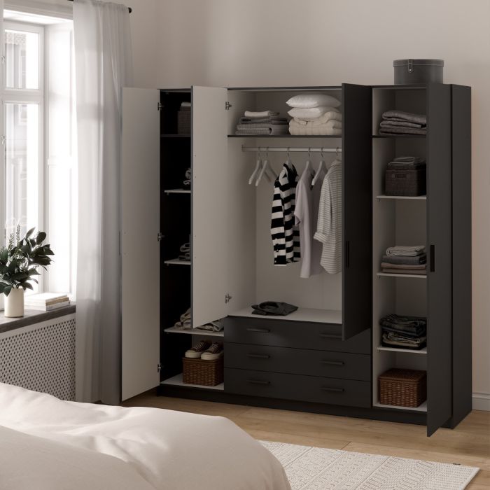 Sprint Wardrobe with 4 Doors + 3 Drawers in Matt Grey