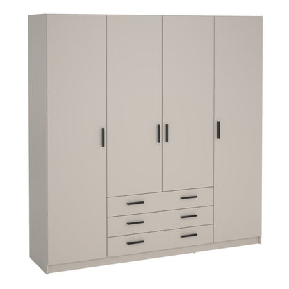 Sprint Wardrobe with 4 Doors + 3 Drawers in Cashmere