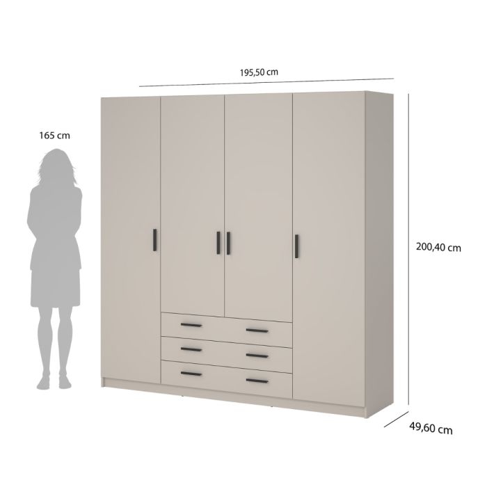 Sprint Wardrobe with 4 Doors + 3 Drawers in Cashmere