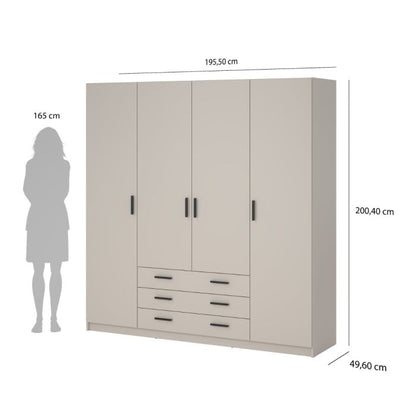 Sprint Wardrobe with 4 Doors + 3 Drawers in Cashmere