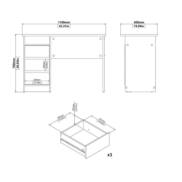 Function Plus Desk 3 Drawers in Cashmere