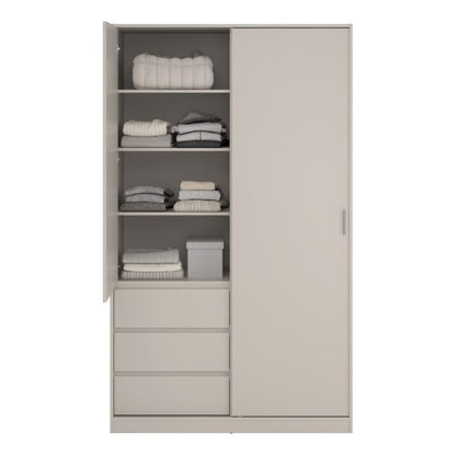 Naia Wardrobe with 1 Sliding Door 1 Std Door & 3 Drawers in Cashmere