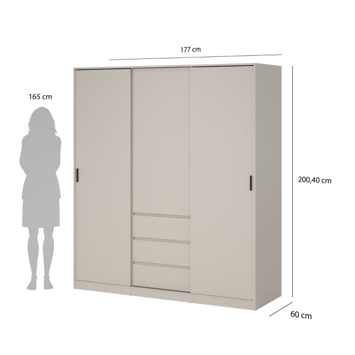 Naia Wardrobe with 2 sliding Doors 1 Door 3 Drawers in Cashmere