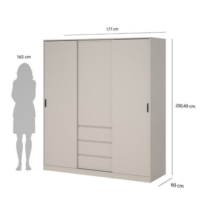 Naia Wardrobe with 2 sliding Doors 1 Door 3 Drawers in Cashmere