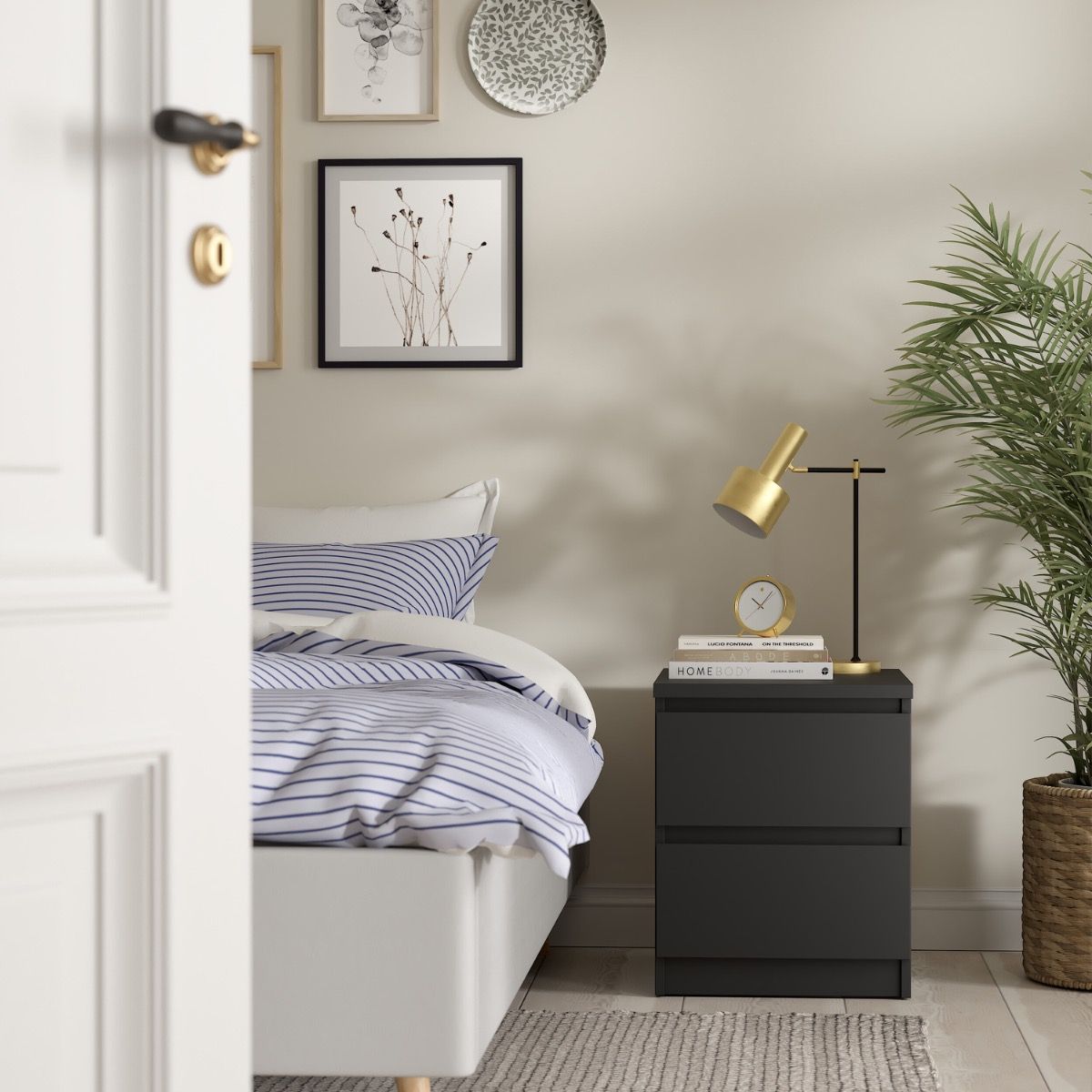Naia Bedside 2 Drawers in Matt Black