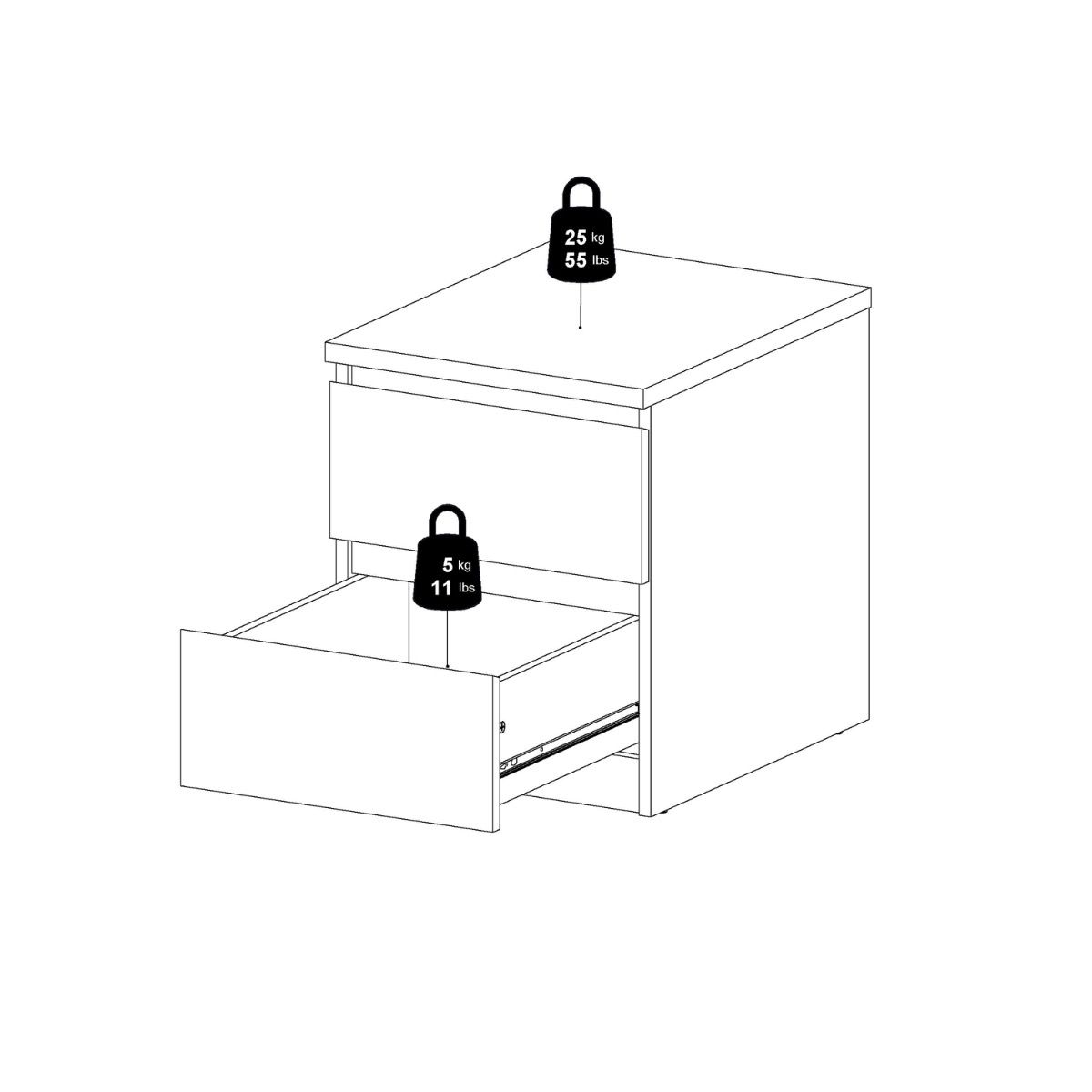 Naia Bedside 2 Drawers in White high gloss