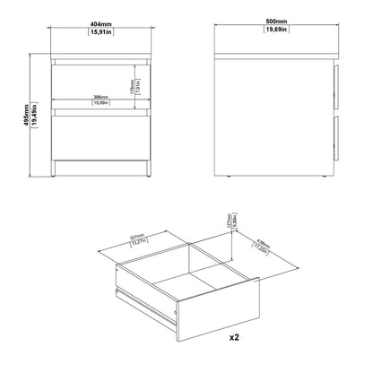 Naia Bedside 2 Drawers in White high gloss