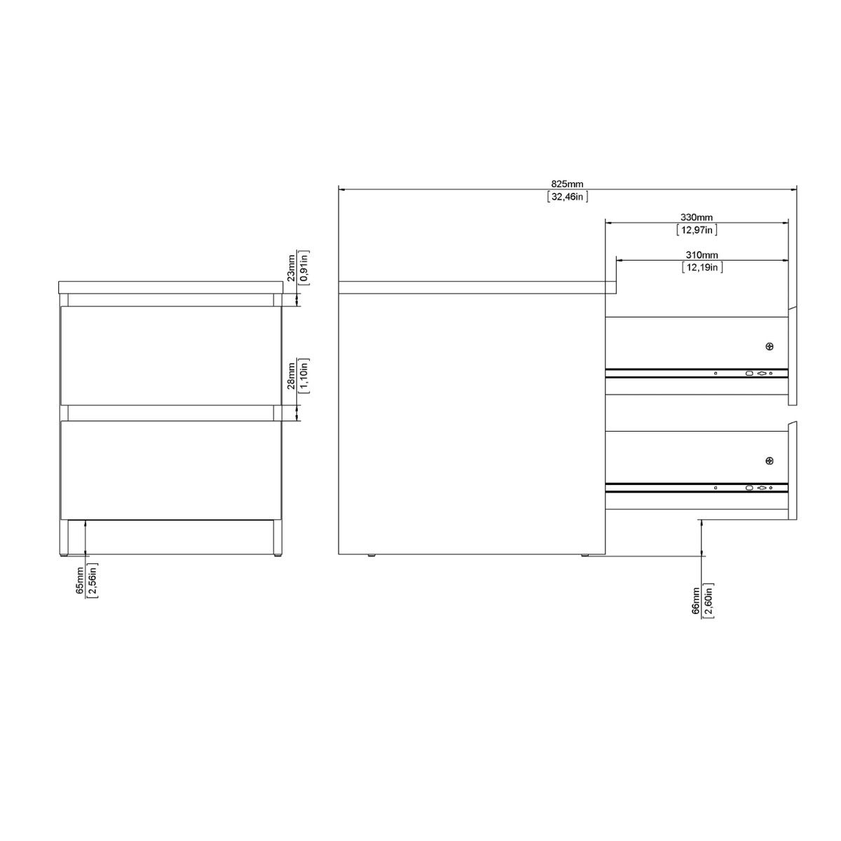 Naia Bedside 2 Drawers in White high gloss