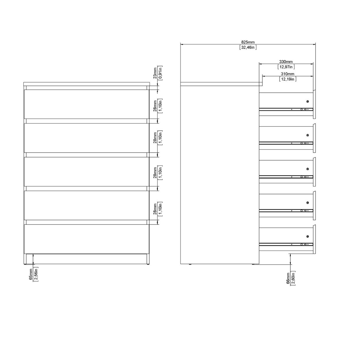 Naia Chest of 5 Drawers in Cashmere Jackson Hickory