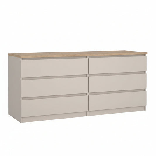 Naia Wide Chest of 6 Drawers (3+3) in Cashmere Jackson Hickory
