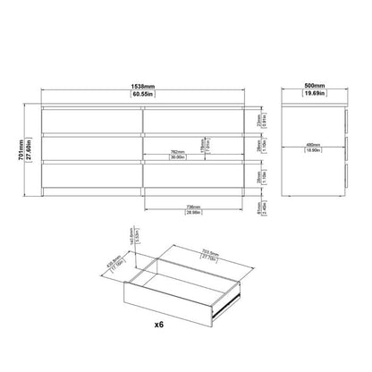 Naia Wide Chest of 6 Drawers (3+3) in Cashmere