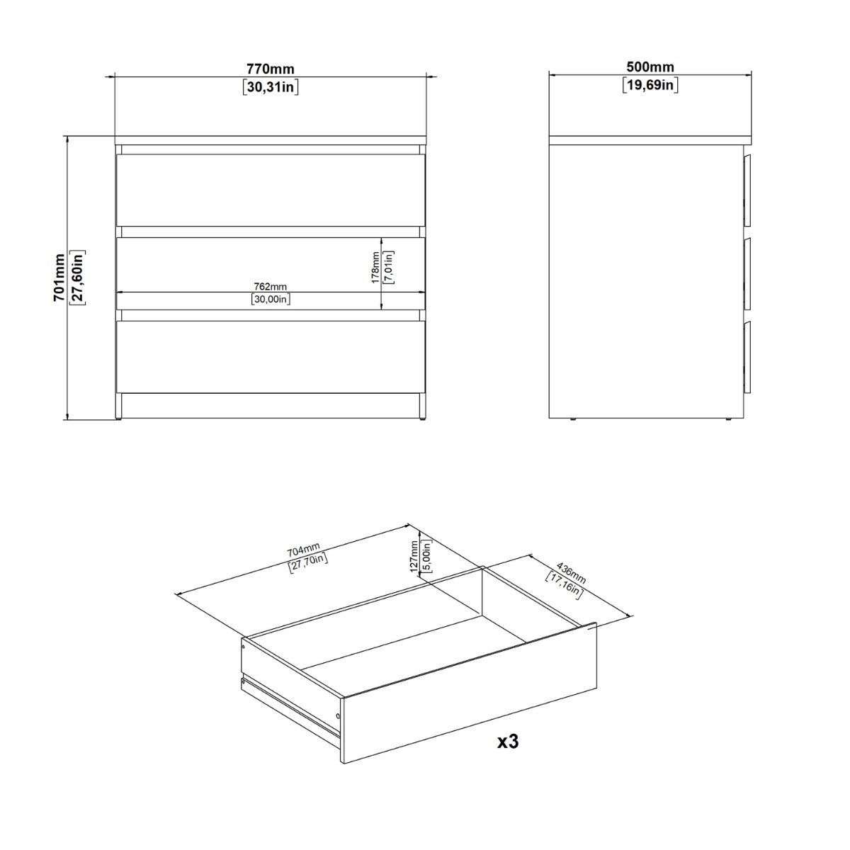 Naia Chest of 3 Drawers in Cashmere Jackson Hickory