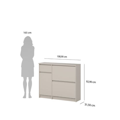 Naia Shoe cabinet 2 Tilting Doors 1 Door + 1 Drawer in Cashmere