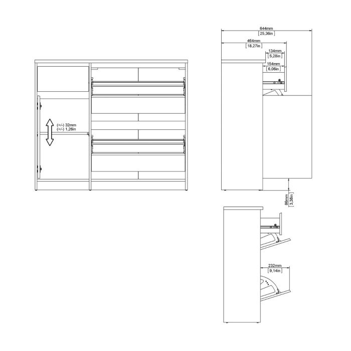 Naia Shoe cabinet 2 Tilting Doors 1 Door + 1 Drawer in Cashmere