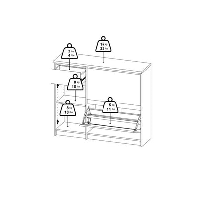 Naia Shoe cabinet 2 Tilting Doors 1 Door + 1 Drawer in Cashmere