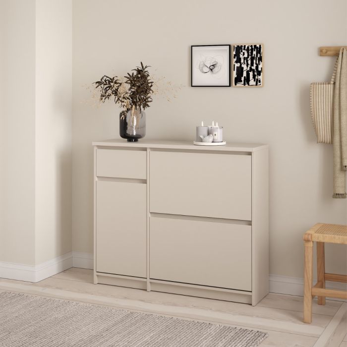 Naia Shoe cabinet 2 Tilting Doors 1 Door + 1 Drawer in Cashmere
