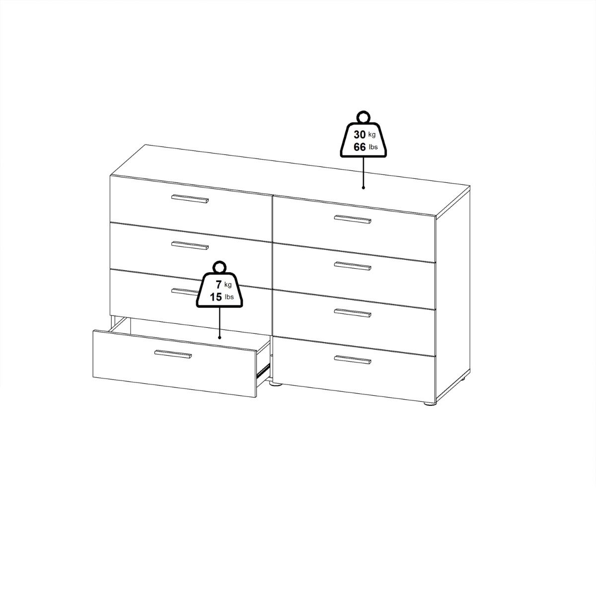 Pepe Wide Chest of 8 Drawers in Walnut