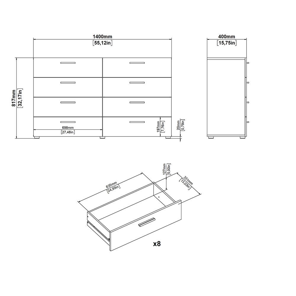 Pepe Wide Chest of 8 Drawers in Walnut