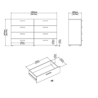 Pepe Wide Chest of 8 Drawers in Walnut