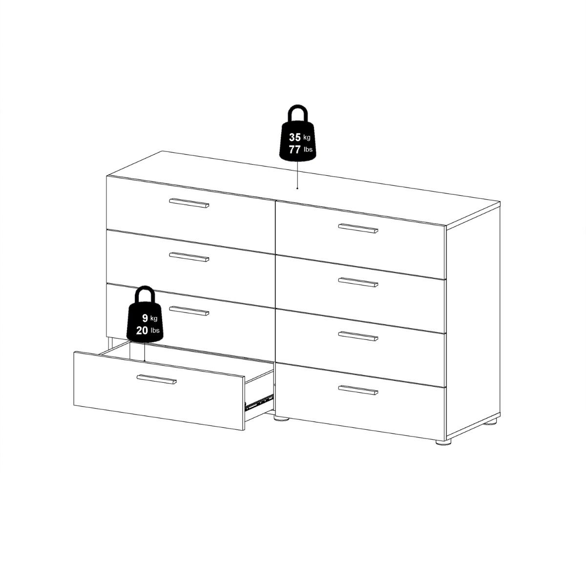 Chest of Drawers UK | Pepe Wide 8 Drawer Chest – Oak & White High Gloss