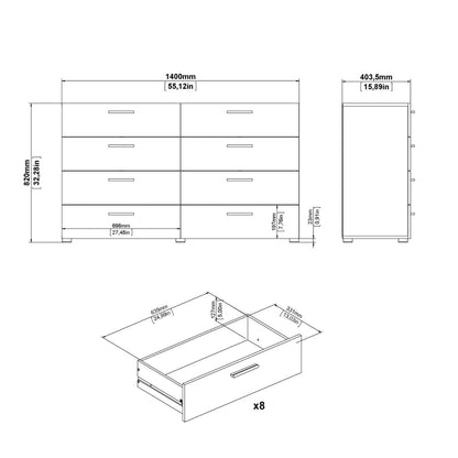 Chest of Drawers UK | Pepe Wide 8 Drawer Chest – Oak & White High Gloss
