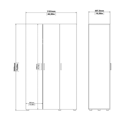 Pepe Wardrobe with 3 Doors in Oak with White High Gloss