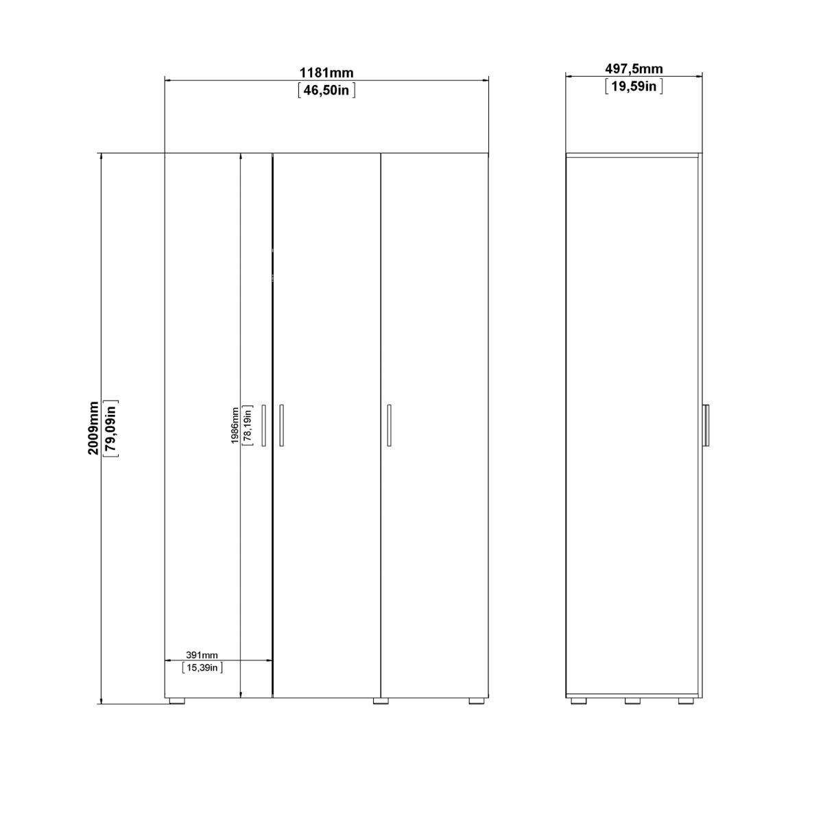 Pepe Wardrobe with 3 Doors in Black