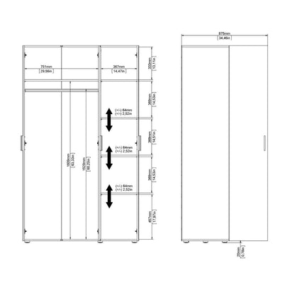 Pepe Wardrobe with 3 Doors in Black