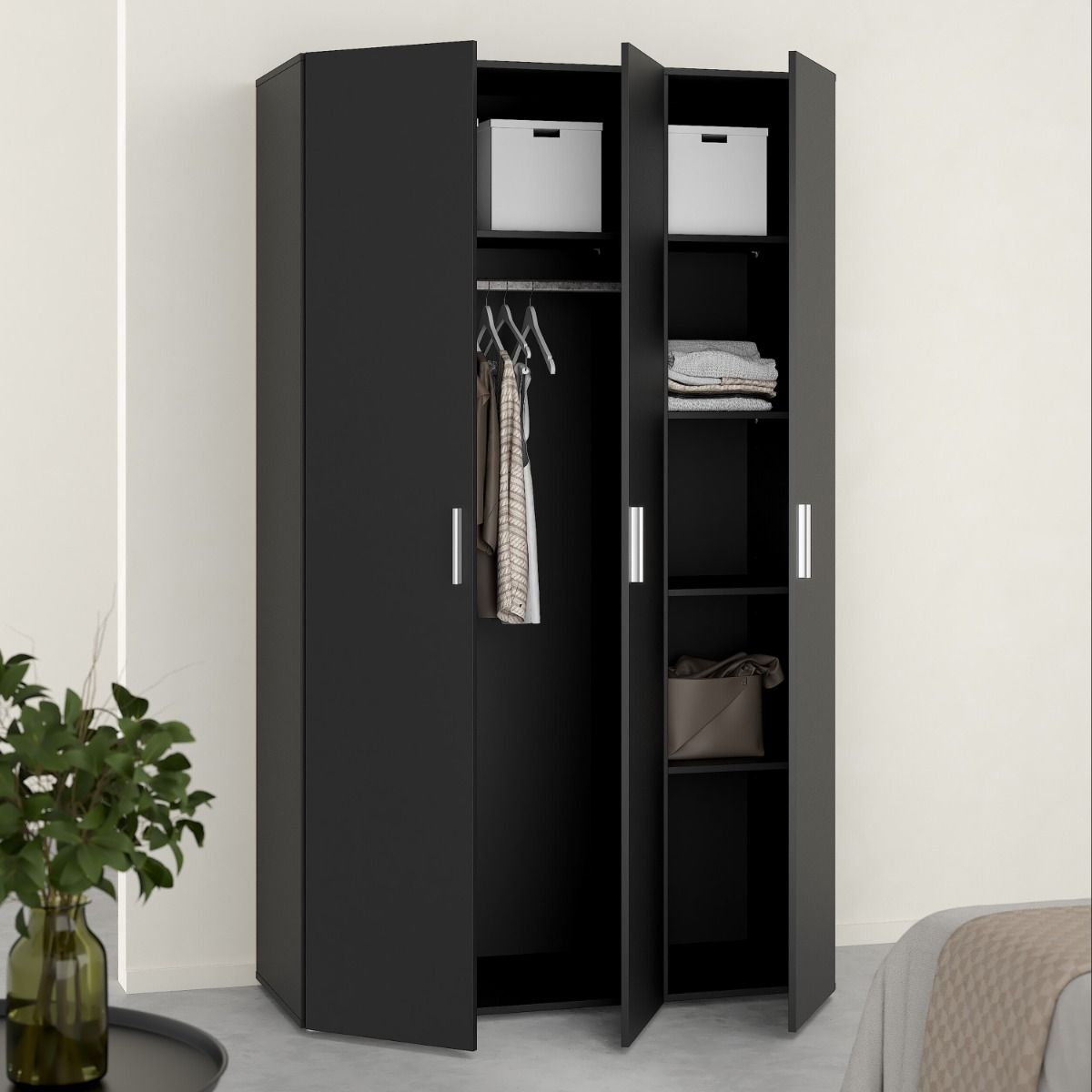 Pepe Wardrobe with 3 Doors in Black