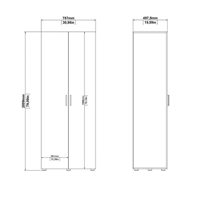 Pepe Wardrobe with 2 doors in Oak with White High Gloss