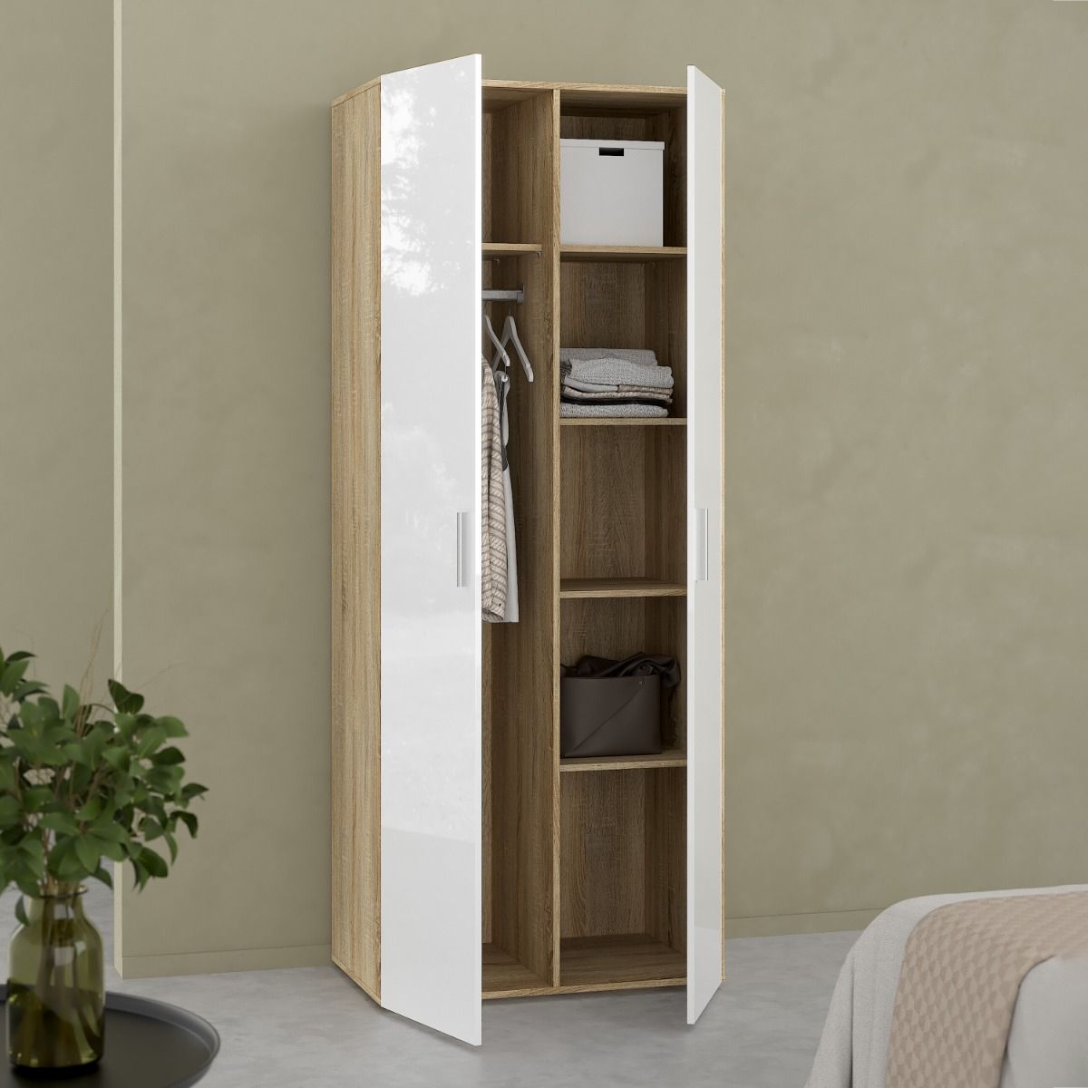 Pepe Wardrobe with 2 doors in Oak with White High Gloss