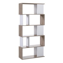 Maze Open Bookcase 4 Shelves in Hickory Oak and White