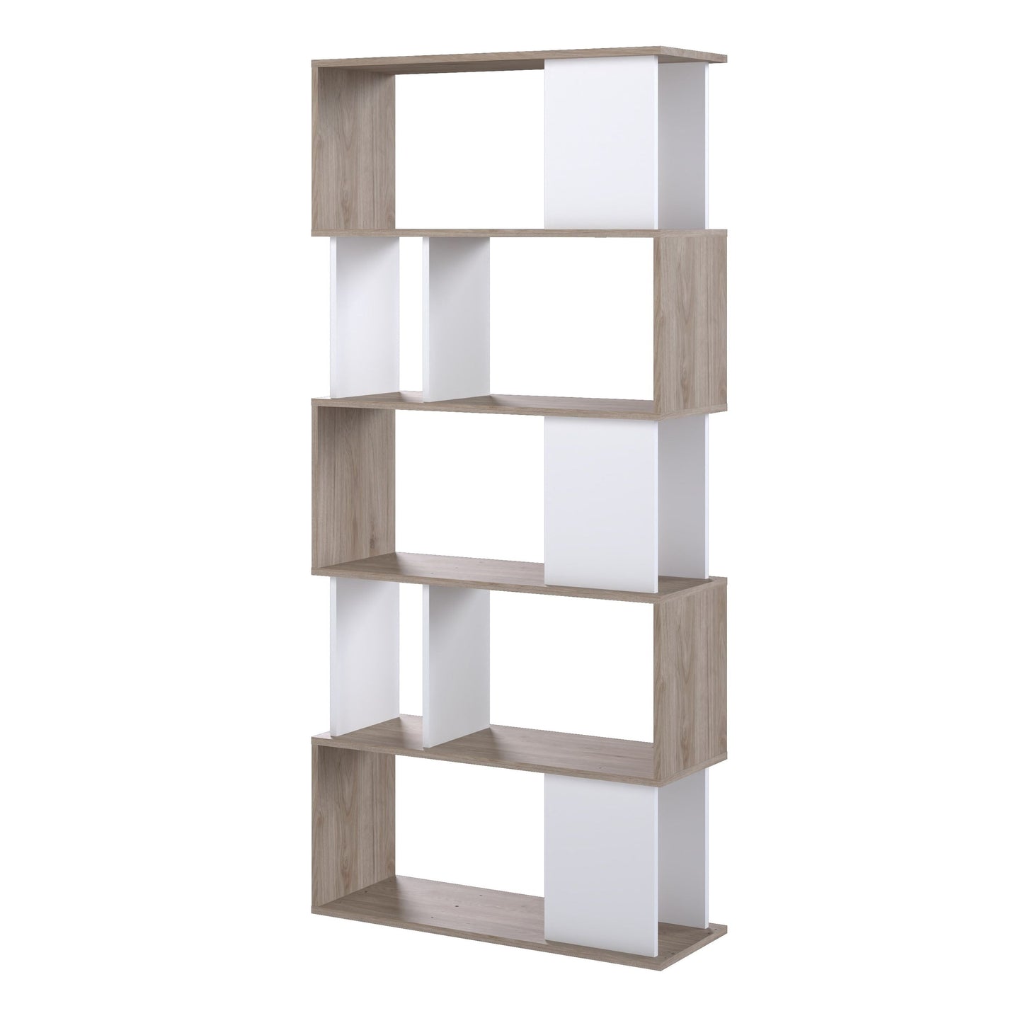 Maze Open Bookcase 4 Shelves in Hickory Oak and White
