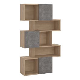Maze Asymmetrical Bookcase with 3 Doors in Oak and Concrete