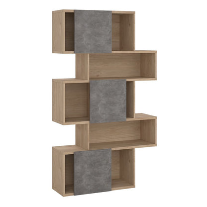 Maze Asymmetrical Bookcase with 3 Doors in Oak and Concrete