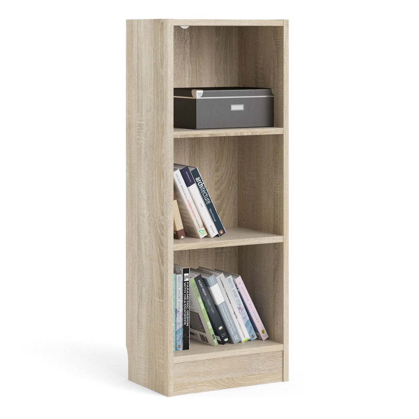 Basic Low Narrow Bookcase with 2 Shelves in Oak