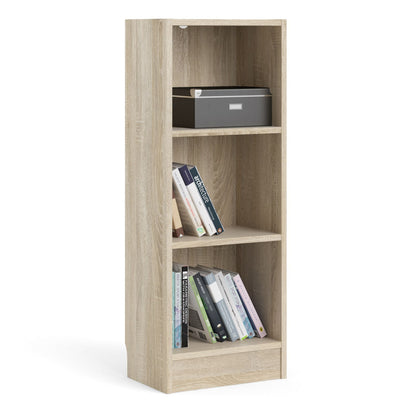 Basic Low Narrow Bookcase with 2 Shelves in Oak