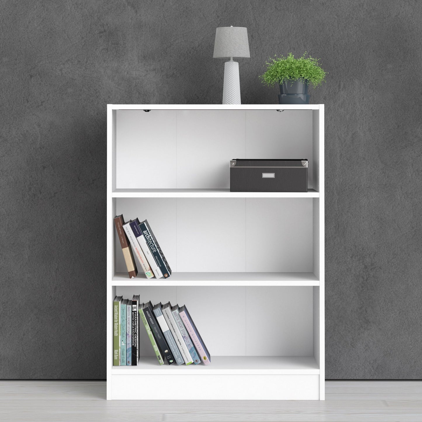 Basic Low Wide 2 Shelf Bookcase in White