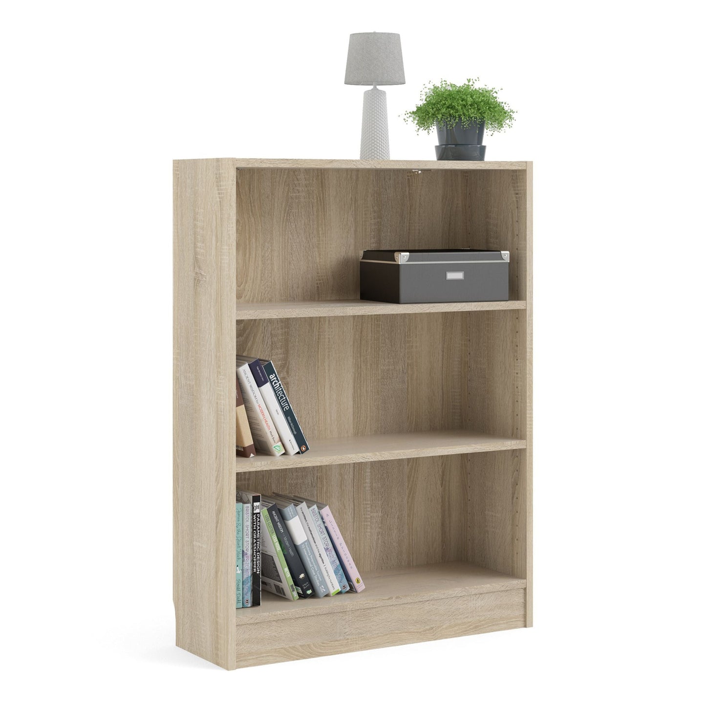Basic Low Wide 2 Shelf Bookcase in Oak