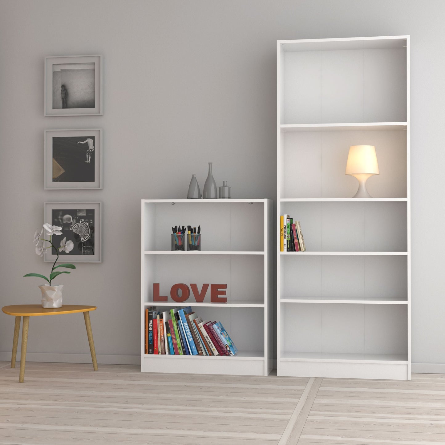 Basic Tall Wide Bookcase 4 Shelves in White