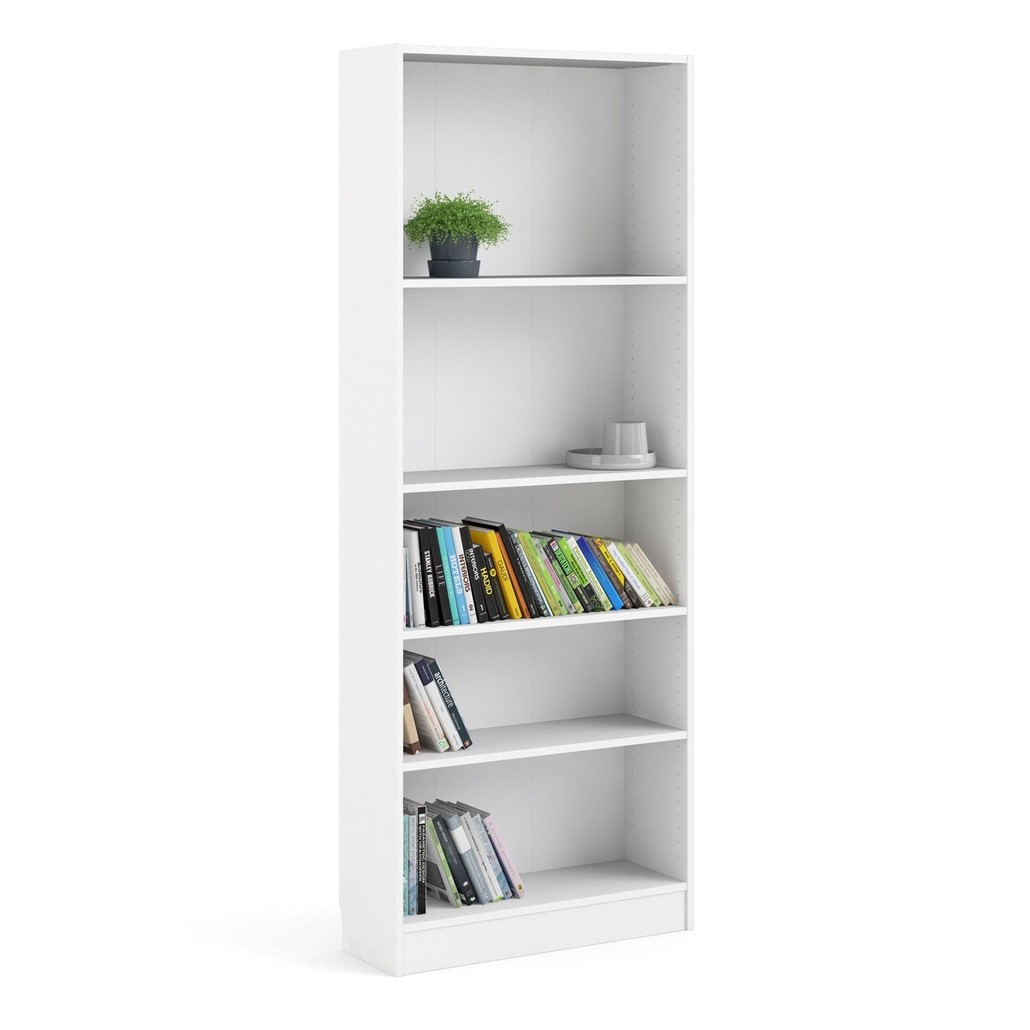 Basic Tall Wide Bookcase 4 Shelves in White