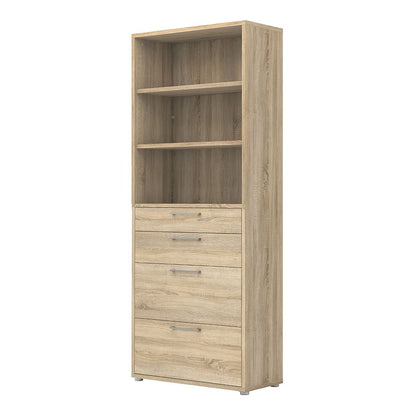 Prima Bookcase 2 Shelves with 2 Drawers 2 File Drawers in Oak