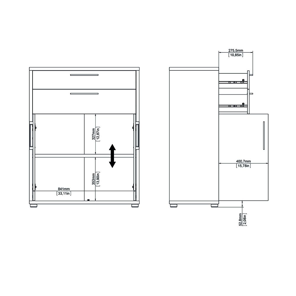 Prima Bookcase with Drawers and Doors in White