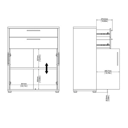 Prima Bookcase 1 Shelf with 2 Drawers and Doors in Oak