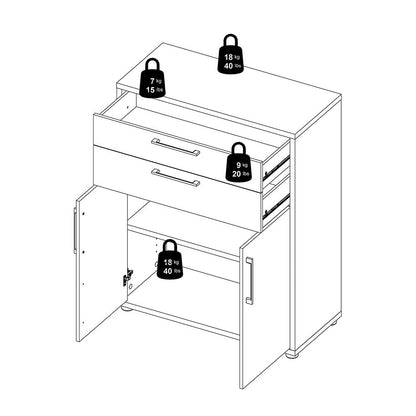 Prima Bookcase 1 Shelf with 2 Drawers and Doors in Oak
