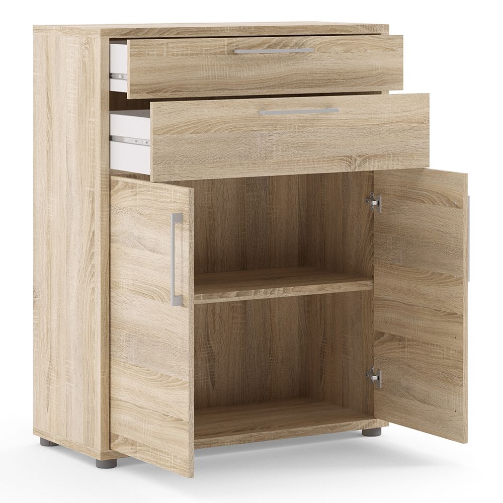 Prima Bookcase 1 Shelf with 2 Drawers and Doors in Oak