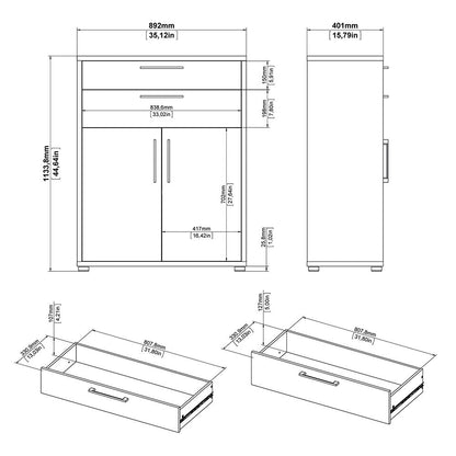 Prima Bookcase 1 Shelf with 2 Drawers and Doors in Oak